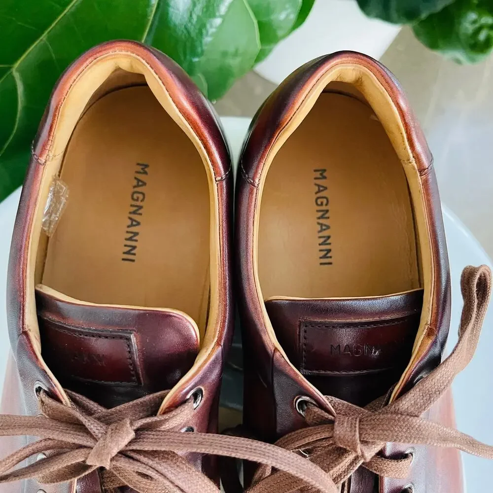 Magnanni Elonso Low Top Sneaker 8.5 Tobacco Leather Lace Up Fashion Mens Casual